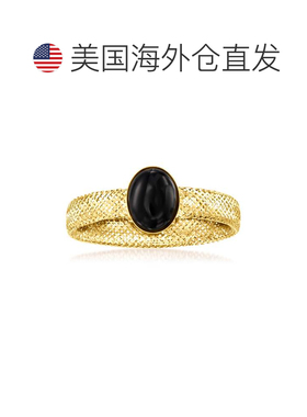 自营 Ross-Simons 14 克拉黄金意大利黑玛瑙网眼弹力戒指 - 黑色