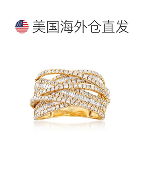 自营 14 克拉黄金 Ross-Simons 圆形和长方形钻石公路戒指 - 白色