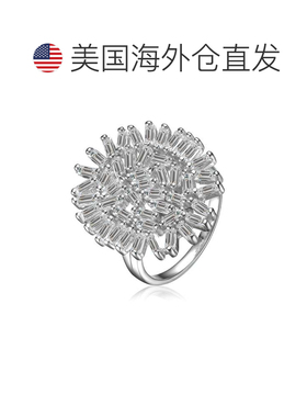 自营 genevive 白色立方氧化锆花形设计纯银戒指 - 银 美国奥莱直