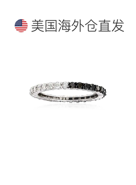 自营 925 纯银 Ross-Simons 黑白钻石永恒戒指 - 白色 美国奥莱直