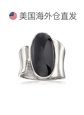 自营925 纯银 Ross-Simons 黑色玛瑙环绕式戒指 - 黑色 美国奥莱