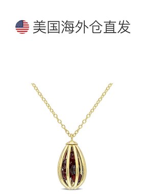 自营 mimi & max3 5/8 CT TGW 石榴石笼形吊坠带链条镀黄色纯银 -