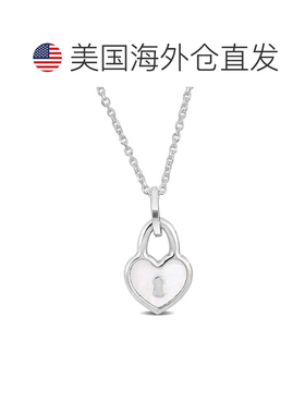 自营925 纯银 Mimi & Max 白色珐琅心形锁坠饰项链 - 16+2 英寸 -