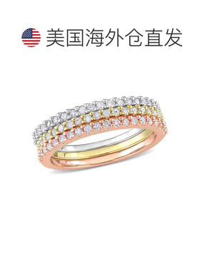 自营Mimi & Max 5/8 克拉 TDW 三排钻石戒指镶嵌在三色粉色、黄色