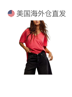 自营Women's Free People Nina T-Shirt Atlas Red  Cotton V-Nec