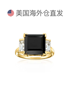 自营Ross-Simons Onyx and White Topaz Ring in 18kt Gold Over