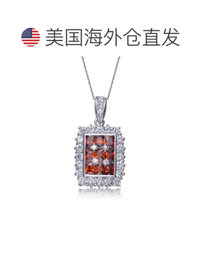 自营GENEVIVE 纯银红宝石立方氧化锆长方形吊坠项链 - 红色 美国