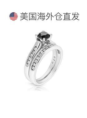 自营vir jewels1 cttw 黑色钻石婚礼订婚戒指新娘套装 14K 白金 -