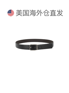自营zegna黑色纹理皮革银色带扣腰带-黑色 皮带 美国奥莱直发