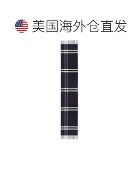 自营burberryNavy Check Fringed Cashmere Scarf - black 美国