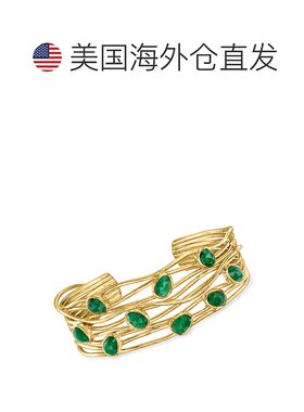 自营 Ross-Simons 祖母绿公路手镯 18 克拉金镀在纯银上 - 8 英寸