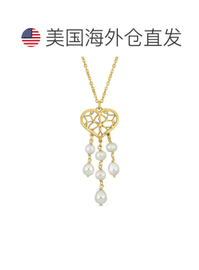 自营Mimi & Max 6-6.5 毫米养殖淡水珍珠枝形吊灯式心形吊坠带链