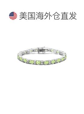 自营genevive纯银网球手链，镶嵌彩色透明椭圆形方晶锆石和橄榄石