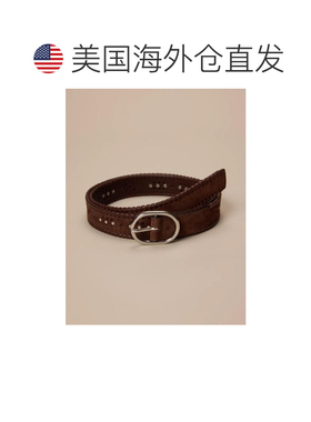 自营Lucky Brand麂皮系带和铆钉皮革腰带-绿色 美国奥莱直发