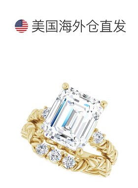 自营 pompeii35 1/2 克拉钻石和祖母绿切割莫桑石小叶订婚戒指（