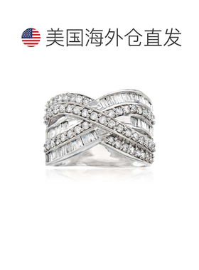 自营 925 纯银 Ross-Simons 长方形和圆形钻石公路戒指 - 白色 美