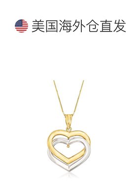 自营 Ross-Simons 14kt 2 音金色互锁心形吊坠项链 - 18 英寸 美