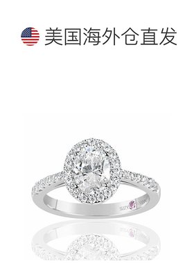 自营 Suzy Levian 纯银椭圆形切割白色立方氧化锆单石订婚戒指 -