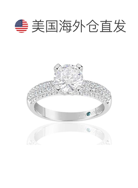 自营 Suzy Levian Bridal 密镶立方氧化锆纯银订婚戒指 - 白色 美