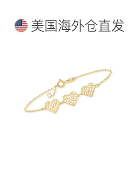 自营Ross-Simons 意大利 14kt 黄金几何图案心形手链 - 7.5 英寸