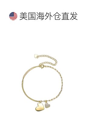 自营 genevive纯银 14k 镀金方晶锆石可调节手链 - 黄色 美国奥莱
