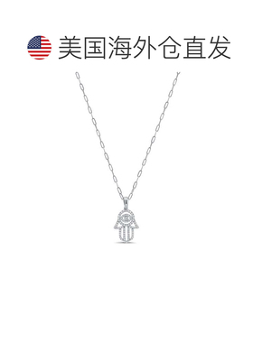 自营sabrina14K White Gold Diamond Hamsa Necklace - white gol