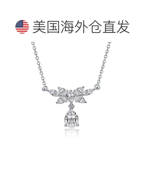 自营genevive纯银镀白金透明方晶锆石泪珠项链 - 白色 美国奥莱直