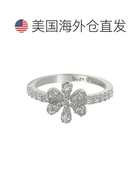 自营Suzy Levian 纯银白色方晶锆石花朵戒指 - 白色 美国奥莱直发