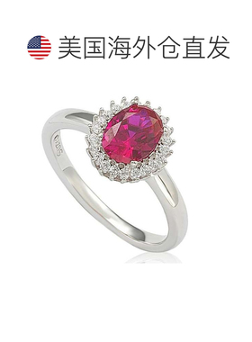 自营 Suzy Levian 纯银红宝石方晶锆石光环戒指 - 红色 美国奥莱