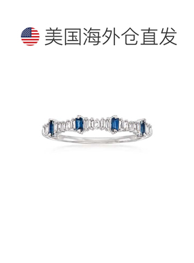 自营ross-simons罗斯-西蒙斯钻石和。 14 克拉白金蓝宝石可叠戴戒