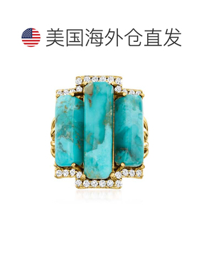 自营 Ross-Simons 18kt 金绿松石和白色托帕石戒指 - 白色 美国奥