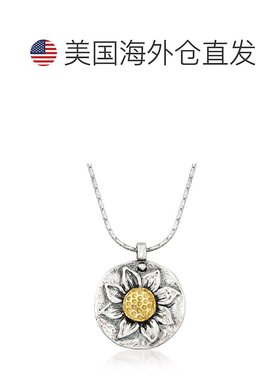 自营 Ross-Simons 纯银向日葵吊坠项链配 14 克拉黄金 - 18 英寸