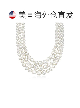 自营Ross-Simons 6-12 毫米贝壳珍珠渐变 3 股项链配 925 纯银 美
