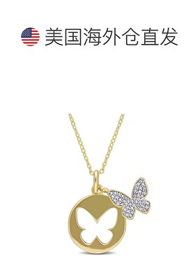 自营 Mimi & Max 1/10 克拉 TDW 钻石双蝴蝶吊坠带链条镀黄色纯银