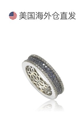 自营 Suzy Levian 纯银蓝宝石和钻石口音密镶永恒戒指 - 蓝色 美