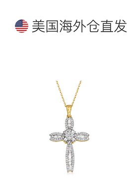 自营 Ross-Simons 长方形钻石和圆形钻石十字架吊坠项链 14 克拉