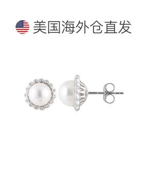 自营 splendid pearls纯银光环 7-7.5 毫米淡水珍珠耳钉 - 白色