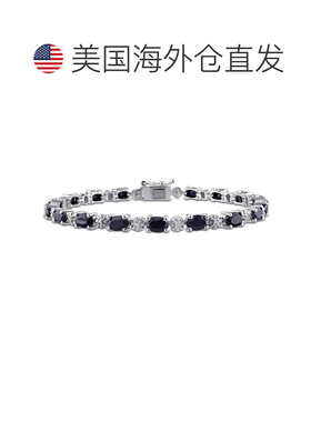 自营925 纯银 Mimi & Max 11 1/6 克拉 TGW 黑色蓝宝石和钻石口音