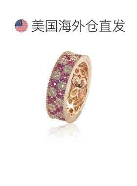 自营 Suzy Levian Rose 纯银红宝石和白色立方氧化锆花卉永恒戒指