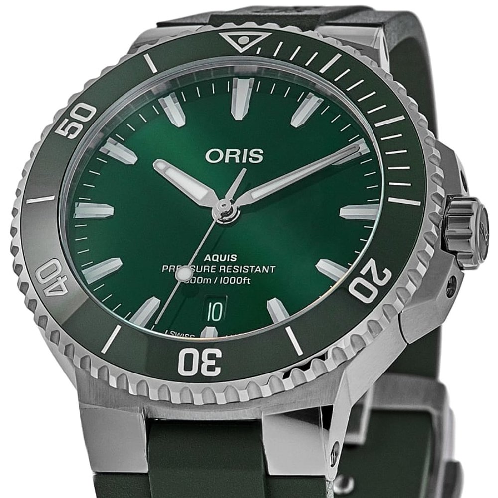 自营 Oris Aquis Date自动绿色表盘橡胶表带男士手表01 733 7789 - 图2