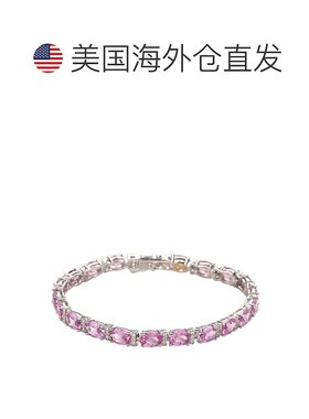 自营 Suzy Levian 纯银椭圆形切割粉色蓝宝石和钻石口音网球手链