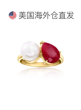 自营Ross-Simons 7.5-8mm Cultured Pearl and Ruby Toi Et Moi R