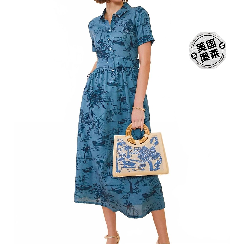 自营spartina 449Maryam Midi Dress In Seascape Bluestone - se - 图0