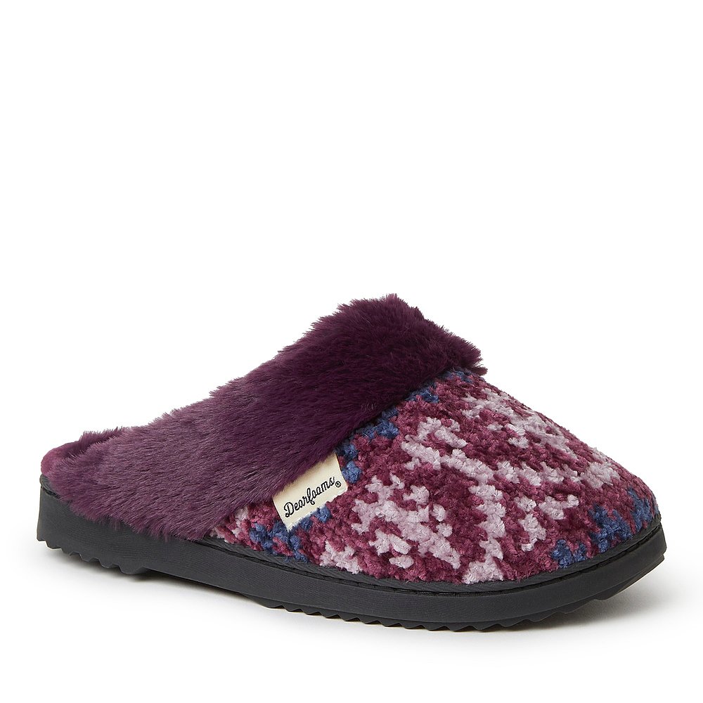 Dearfoams 女式 Allison Chenille Fairisle Scuff 拖鞋 - 厚呢大 - 图2