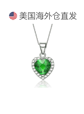 自营geneviveGv 纯银心形切割绿色方晶锆石项链 - 绿色 美国奥莱