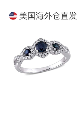 自营Mimi & Max 10k 白金 1/2 克拉 TGW 蓝宝石光环扭纹戒指镶嵌