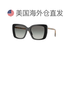 自营Burberry女士54毫米黑色格子太阳镜-黑色格子 美国奥莱直发