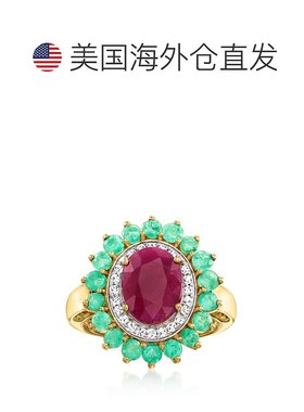 自营 Ross-Simons 红宝石戒指配祖母绿和 . 14kt 黄金钻石 - 红色