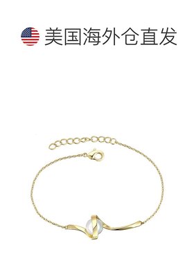 自营 genevive纯银 14K 镀金配 7 毫米白色淡水珍珠可调节分层手