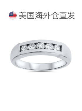 自营pompeii3男士 1/2ct 14K 白金圆形钻石结婚戒指 - 14k 白金
